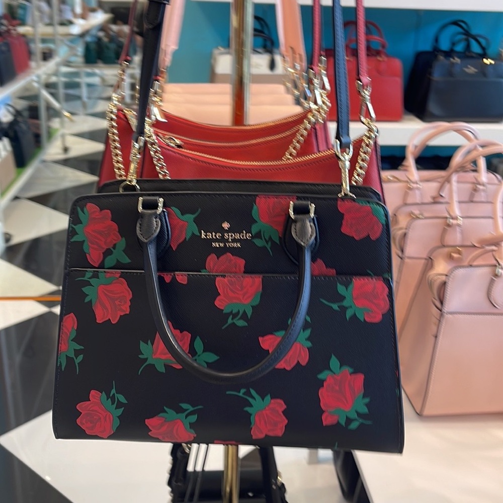 Kate Spade Madison Safiano Leather Medium Rose Toss Print Satchel Handbag 
NWT - Picture 16 of 16